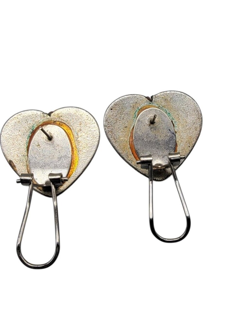 Vintage Etched Puffy Heart Leverback Earrings Pierced Ears Vintage Silver Tone - Picture 12 of 14